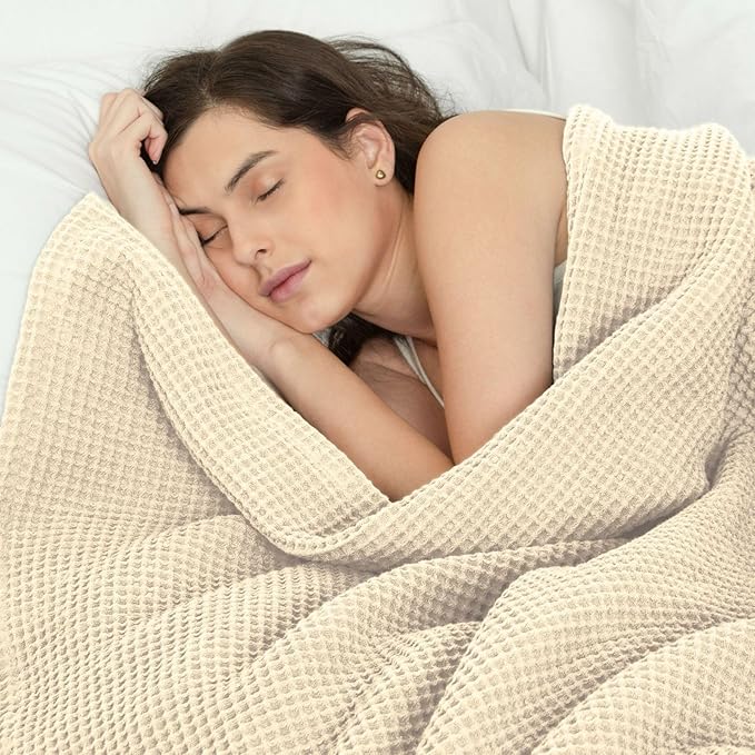 100% Cotton Waffle Blankets for Bed - King (104" x 90") Lightweight, Breathable and Soft, Waffle Weave Blanket for All-Season - Summer, Spring, Winter (Beige)