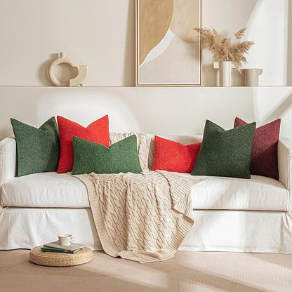 MIULEE Textured Boucle Throw Pillow Cover Christmas Dark Green Accent Solid Lumbar Pillow Case Decorative Soft Pack of 1 Couch Cushion Chair Sofa Bedroom Livingroom Home Decor,12x20 Inch