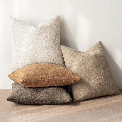 MIULEE Pack of 4 Decorative Textured Boucle Throw Pillow Covers 18x18 Inch Neutral Brown Accent Solid Pillow Cases Couch Cushion Covers for Modern Farmhouse Boho Chair Sofa Bed Room Home Decor