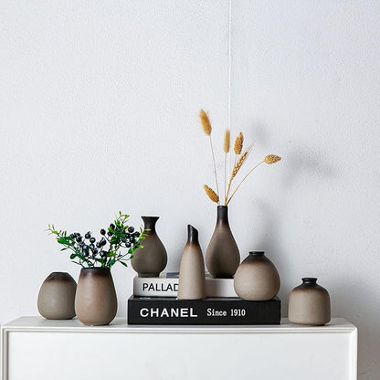 Tanvecle Rustic Ceramic Bud Vase Set of 11, Small Vases for Pampas Grass, Flowers, Modern Farmhouse for Home Decor, Vintage Decor, for Living Room, Dining Table & Shelves