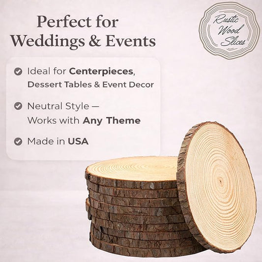 Set of (10) 7-9 inch Wood Slices for centerpieces, Arts and Crafts, and Rustic Home Decor! Wood Slice centerpieces, Wood Rounds, Tree Slices (Small 7-9 inch)