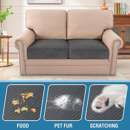 H.VERSAILTEX Velvet Stretch Couch Cushion Cover Plush Cushion Slipcover for Chair Loveseat Sofa Cushion Furniture Protector Seat Cushion Sofa Cover (2 Piece Medium Sofa Cushion Covers, Grey Striped)