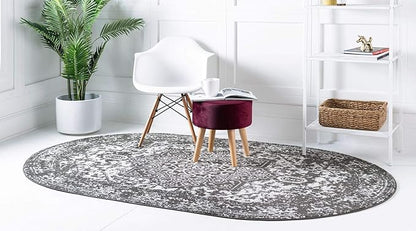 Rugs.com Arlington Collection Rug – 8' x 10' Oval Dark Grey Medium-Pile Rug Perfect for Living Rooms, Large Dining Rooms, Open Floorplans