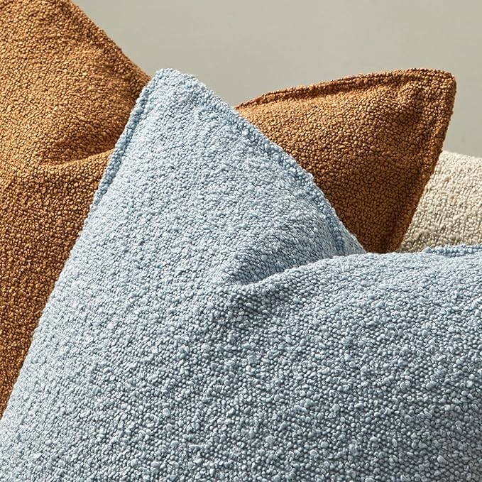 JUSPURBET Light Blue Decorative Pillow Covers 20x20 Set of 2 Throw Pillow Covers for Couch Sofa Bed Cozy Boucle Textured Cushion Covers Cases with Hidden Zipper for Living Room Home Decor