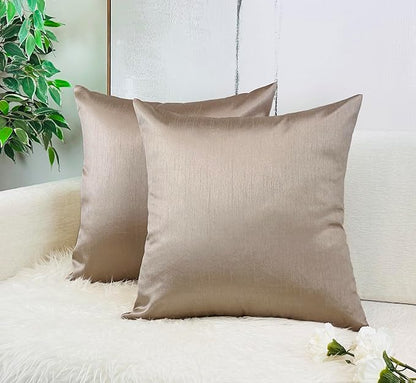 Aiking Home Collection 26x26 Inches Faux Silk Square European Shams, Zipper Closure, Sand (Set of 2)