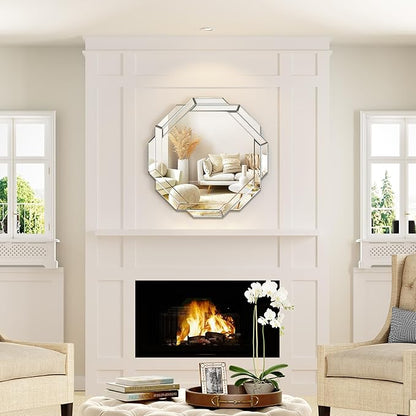 Bathroom Mirror-24”X24” Wall Mirrors Decorative, Beveled Edge Frameless Mirror for Wall, Bathroom, Vanity Room, Bedroom, Living Room and Enterway