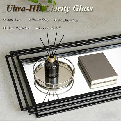 Rectangle Vanity Mirror, 24"x18" Geometric Art Deco Mirror with Metal Frame, Modern Elegant Wall Mirrors for Living Room Bathroom Bedroom Entryway, Hangs Vertically or Horizontally