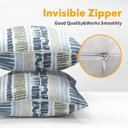 Blue Green Pillow Covers 24x24 Set of 2 Boho Striped Dots Print Pattern Decorative Outdoor Zipper Pillowcases Rustic Decoration Farmhouse Linen Throw Cushion Cover Decor for Home Couch Sofa Bed