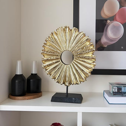 Modern Abstract Round Decorative Sculpture, Dining Living Room Desk Decor,Geometric Home Decor Statues,Shelf Top Decor Aesthetics, Coffee Tables or Office Shelves（Golden）