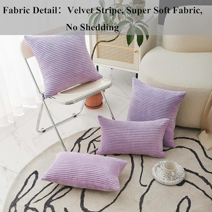 Home Brilliant Purple Throw Pillow Covers 24x24 Set of 2 Decorative Pillow Covers for Couch Striped Velvet Corduroy Accent Pillow Cover for Couch Chair, 24 x 24 Inch, Lavender