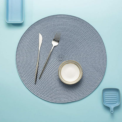 AHHFSMEI Round Braided Placemats 15 Inch Round Table Mats for Dining Tables Natural Woven Heat Resistant Place mats Set of 6 (Light Blue)