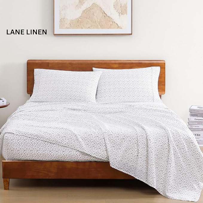 LANE LINEN Sustainably Produced 100% Organic Cotton Queen Sheet Set, Soft & Comfy Fully Elasticized Printed Bedding Sheets & Pillowcase Set, 15" Deep Pocket Queen Sheets- Haze Grey