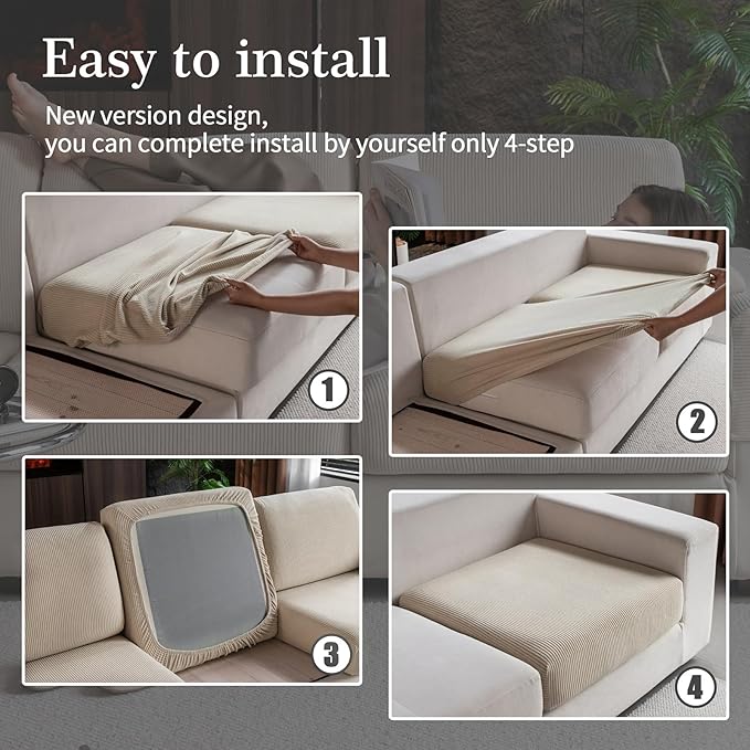 Sectional Couch Covers, Wear Resistant Stretch Sofa Covers Washable Soft Couch Cushion Covers Anti Slip Furniture Protector Sofa Slipcovers for Pets(4 Pieces 3 Seaters+1 Chaise, Light Brown)