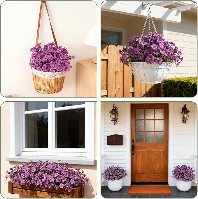 Artificial Flowers for Outdoor Faux Plants for Spring Summer Decoration, UV Resistant Realistic Silk Plastic Fake Flowers Garden Porch Patio Balcony Yard Front Home Decor, 24 Bundles