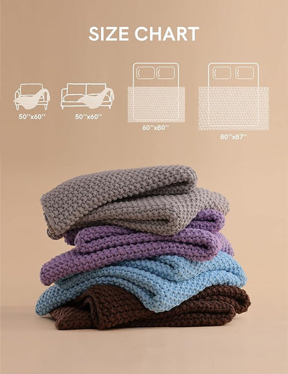 YnM Chunky Cotton Knit Throw Blanket, Cable Knit Throws for Bed Couch Sofa, Comfy & Relaxing, Decorative Piece for Farmhouse Modern Boho Rustic Scandinavian Chic Vibe, Chocolate Brown 40x50 Inches