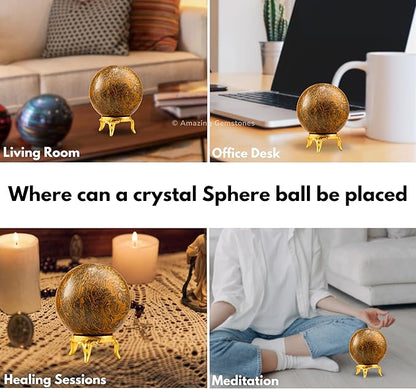 Amazing Gemstone Mariyam Jasper Crystal Ball with Stand - 1.5" Inches Crystal Sphere Meditation Balls for Witchcraft and Decorative Balls