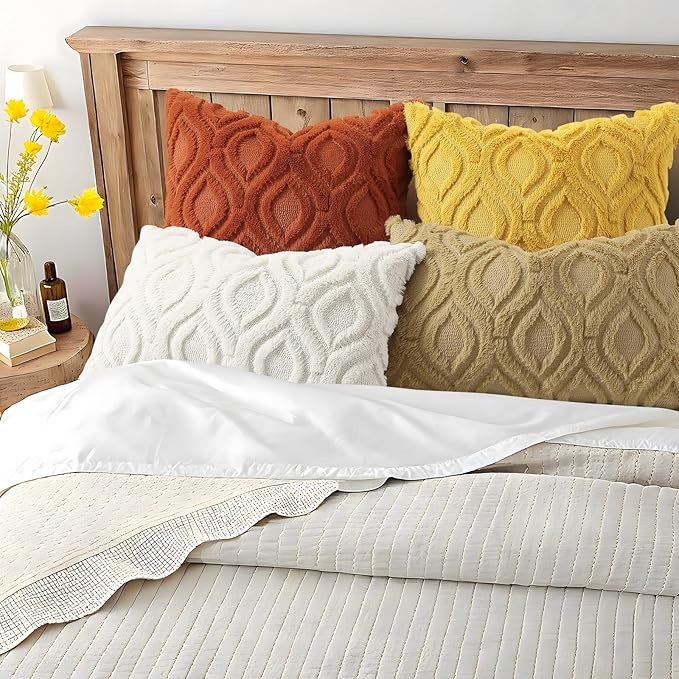 decorUhome Spring Throw Pillow Covers 20x20 Inch Set of 2, Soft Plush Faux Wool Rust Solid Couch Pillow Covers, Accent Farmhouse Neutral Square Pillow Cases for Sofa Bed Living Room