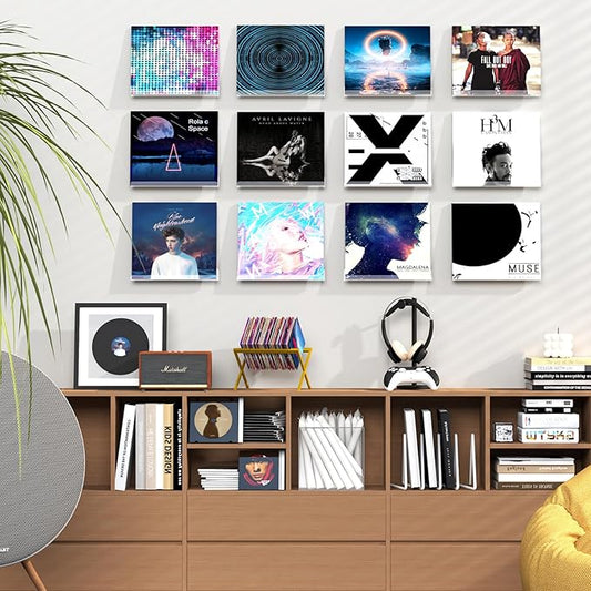 12 Pack Vinyl Record Shelf Wall Mount, 12 inch Record Holder for Storage & Display, Clear Floating Shelf for Kids Bookshelf, Magazine Rack, Picture Ledge