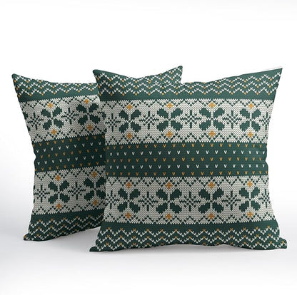 Dark Green Christmas Pillow Covers 22x22 Set of 2 Xmas Floral Pattern Rustic Decorative Outdoor Farmhouse Zipper Pillowcases Decorations Winter Holiday Throw Cushion Cover Decor for Couch Sofa Bed