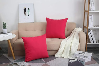 TangDepot Handmade Decorative Solid 100% Cotton Canvas Throw Pillow Covers/Pillow Shams, (24"x24", Watermelon Red)