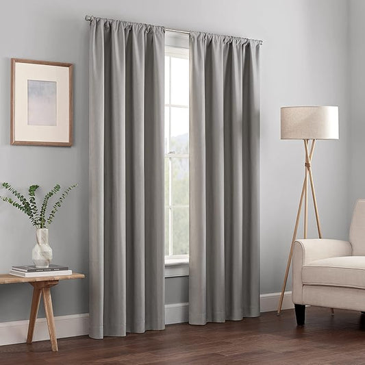 ECLIPSE Kendall Modern Blackout Thermal Rod Pocket Window Curtain for Bedroom or Living Room (1 Panel), 42" x 95", Grey