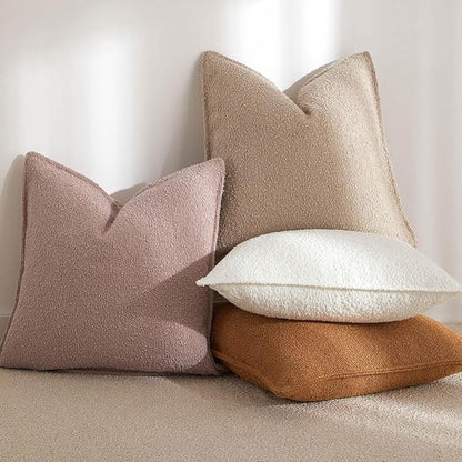 JUSPURBET 24x24 Pillow Covers Set of 2 Decorative Throw Pillow Covers Case for Couch Sofa Bed Soft Boucle Textured Cushion Covers with Hidden Zipper for Home Decor Living Room,Oatmeal