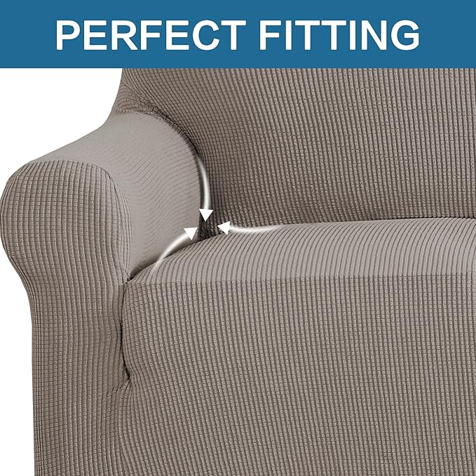 H.VERSAILTEX Stretch Oversized Couch Cover 1 Piece Sofa Slipcovers for Living Room Feature Thick Checked Jacquard Fabric with Elastic Bottom, Sofa X-Large - Taupe
