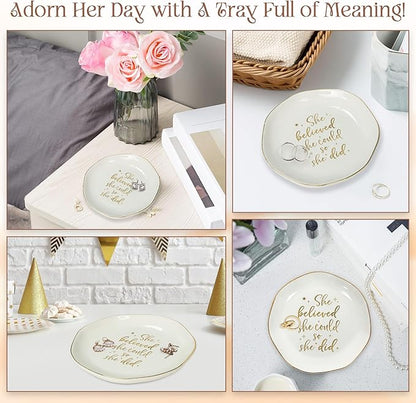 OASSIE Graduation Gifts for Her - 4"x4" Round-Shaped Ceramic Jewelry Dish Tray - Christmas Thank You Inspiration College High School Graduation Gifts for Her Friends Sister Women