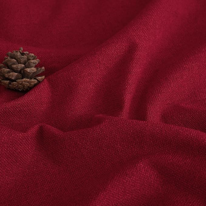 Lajode Red Linen Blackout Christmas Curtains for Living Room - Thermal Insulated Heavy Curtains 84 Inch Long, Thick Light Blocking Soundproof Curtains for Winter Bedroom Each 52x84 Inch 2 Panels