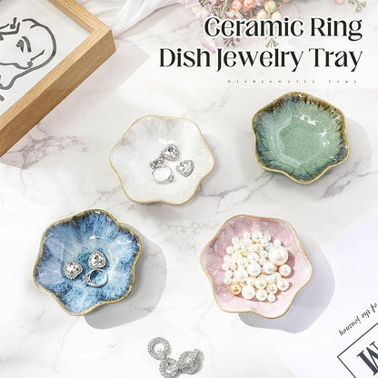 4 Pack Small Jewelry Dish Ceramic Trinket Holder Dish Tray for Rings Earrings Necklaces Bracelets 4.3 x 3.9 Inch Key Bowl Women's Birthday Mother's Day Wedding Gift