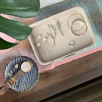 SANZIE Luxury Leather Tray Desktop Storage Catchall Organizer Decorative Tray for Entryway Table to Hold Jewelry Watch Keys Phone Wallet (Metal Glided, Grey)