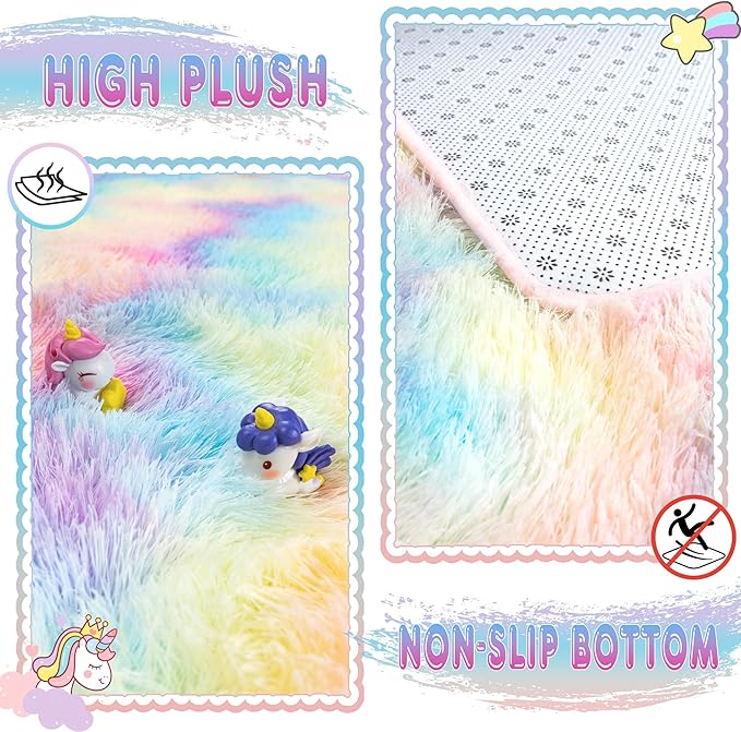 Large 9x12 Area Rug for Living Room, Ultra Soft Shag Thick Fluffy Plush Fuzzy Carpet for Bedroom, Girls Boys Kids Room Non Slip Dorm Rug for Home Decor Aesthetic, Rainbow