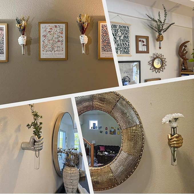 2 Pieces Wall Sculptures, Hands Vase Home Decor, Wall Mount Art Sculpture, Unique Wall Art Statue, Funky Flower Vase Decorations, Modern Eclectic Hanging Decor,Hands Statue (Blue(L+R))