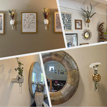 2 Pieces Wall Sculptures, Hands Vase Home Decor, Wall Mount Art Sculpture, Unique Wall Art Statue, Funky Flower Vase Decorations, Modern Eclectic Hanging Decor,Hands Statue (Blue(L+R))