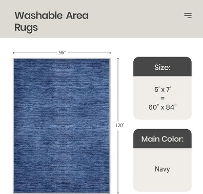 Valenrug Washable Rugs 5x7 - Non Slip 5x7 Area Rugs for Living Room, Stain Resistant Area Rugs for Bedroom, Foldable Machine Washable Area Rug(5'x7', Navy)