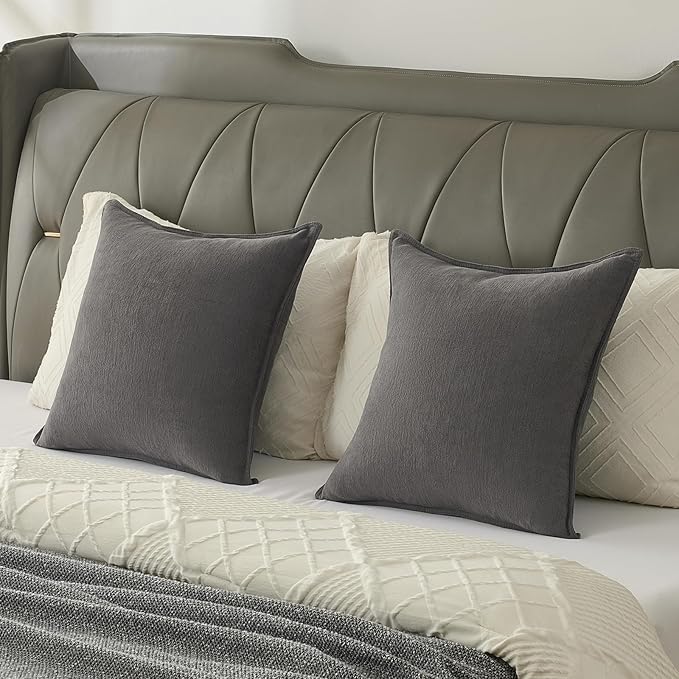 FUTEI Dark Grey Chenille Throw Pillow Covers 12x20 Inch Set of 2,Edges Double-Stitched Lumbar Pillow Cases,Modern Home Decor for Couch Living Room