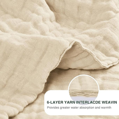 Love's cabin 6 Layer 100% Cotton Muslin Blanket, 60"x80" Twin Muslin Blanket for Couch Bed, Lightweight and Breathable Cotton Gauze for Adult, Beige