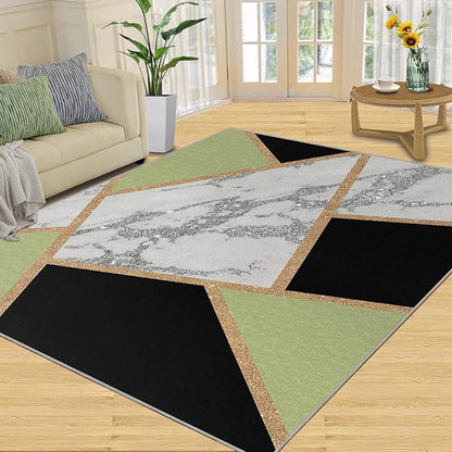 Black Gold Marble Carpet Geometric Marble Rugs for Bedroom Light Luxury Geometric Line Rug Modern Minimalist Indoor Carpet for Living Room Home Decor 4x5ft