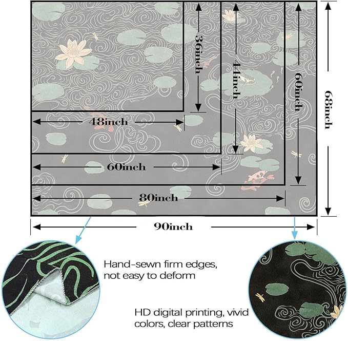 Lifeella Japanese Tapestry, Koi Pond Tapestry, Abstract Lotus Lily Wall Hanging, Zen Nature Aesthetic Art Wall Decor for Bedroom Living Room Dorm, Black 60x80 inches