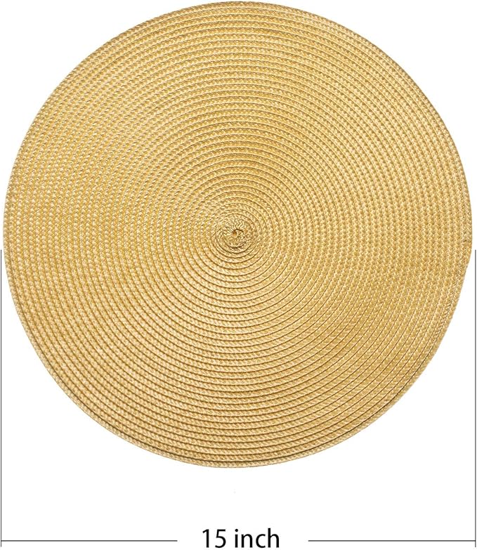 AHHFSMEI Round Braided Placemats 15 Inch Round Table Mats for Dining Tables Natural Woven Heat Resistant Place mats Set of 6 (Wheat Yellow)