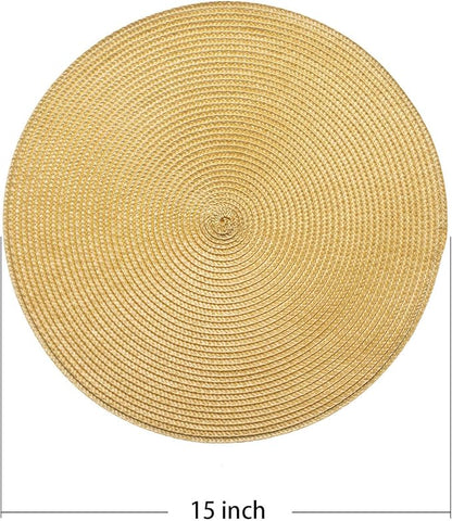 AHHFSMEI Round Braided Placemats 15 Inch Round Table Mats for Dining Tables Natural Woven Heat Resistant Place mats Set of 6 (Wheat Yellow)