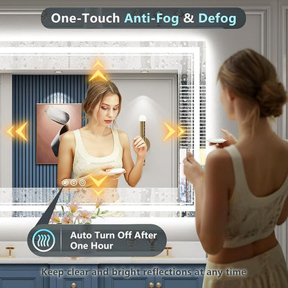 60x40 LED Bathroom Mirror with Lights, Backlit and Front Lit, Anti-Fog Lighted Vanity Mirrors for Bathroom Wall, Dimmable, 3-Color Light, Memory, Shatter-Proof, HD Tempered Glass, CRI＞90