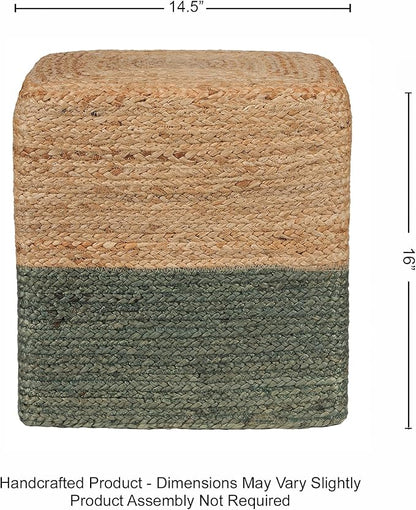 REDEARTH · Cube Pouf Foot Stool Ottoman - Jute Braided Pouffe Poof Accent Sitting Footrest for The Living Room, Bedroom, Nursery, Patio, Lounge & Other Rooms (14.5”X14.5”X16”; Natural Olive)