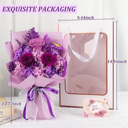 Preserved Flowers Bouquets That Last 3-5 Years Real Forever Flowers Rose Bouquet for Mom Anniversary Birthday Thanksgiving Christmas Gift for Women Grandma Wife Friends Her