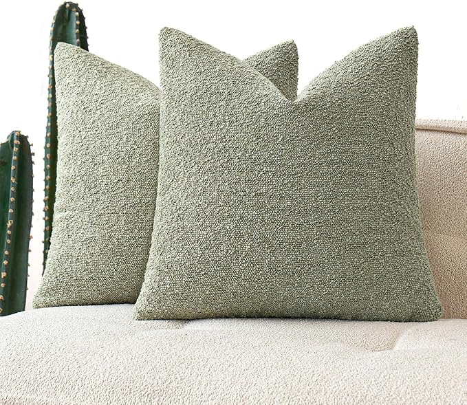 MIULEE 18x18 Inch Decorative Pillow Covers for Couch Bed Set of 2 Textured Boucle Neutral Spring Throw Pillows Sage Green Accent Solid Cushion Pillowcases Sofa Livingroom Home Decor
