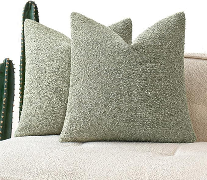 MIULEE 20x20 Inch Decorative Pillow Covers for Couch Bed Set of 2 Textured Boucle Neutral Spring Throw Pillows Sage Green Accent Solid Cushion Pillowcases Sofa Livingroom Home Decor