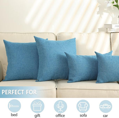 Stellhome Burlap Throw Pillow Covers 18x18 inch for Living Room Decorative Linen Rustic Pillows Neutral Accent Cushion Cases Set of 2, Blue
