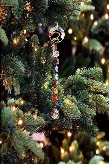 Handmade Crystal Window Car Hanging Ornaments 7 Chakra Home Decoration Feng Shui Ornament Yoga Meditation Car Decoration Tumbled Palm Stones Christmas Decorations Ornaments (Style 6)