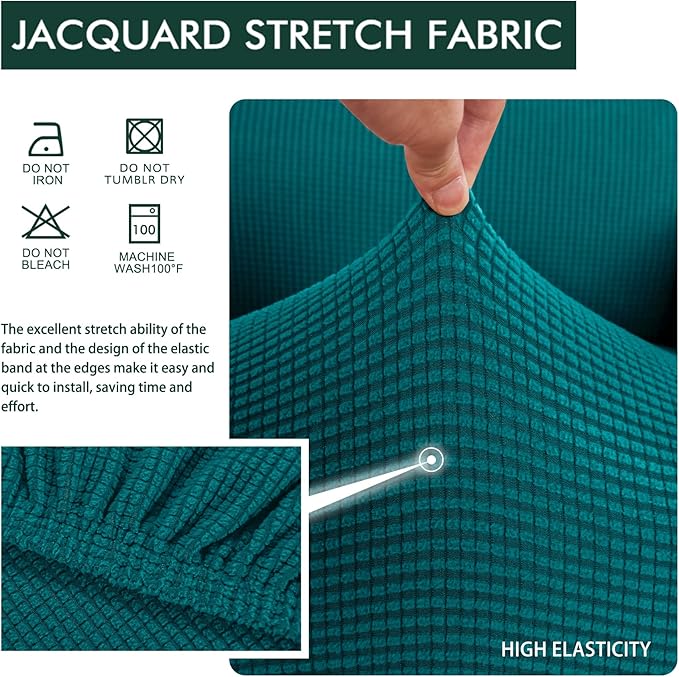 Hokway Stretch Couch Cushion Covers, 3 Piece Individual Sofa Cushion Slipcovers，Jacquard Sofa Seat Slipcover Set, Non-Slip Protector for Cushion (Teal,Small-3PC)