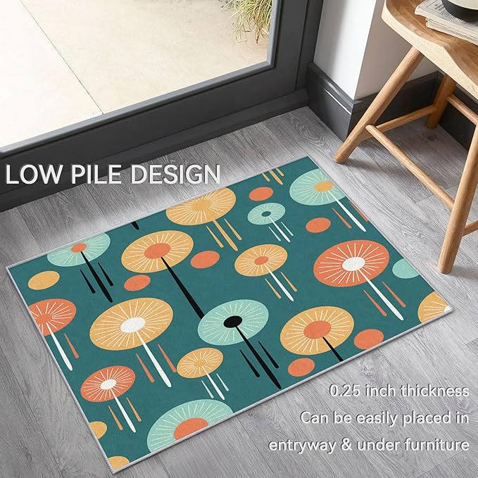 Mid-Century Modern Rug Runner - Retro Mid Century Carpet, 2x3 Rug, Colorful Circle Aesthetic Rug & Home Decor, Contemporary Area Rug & Room Decor, Washable Non Slip Anti Skid Rugs